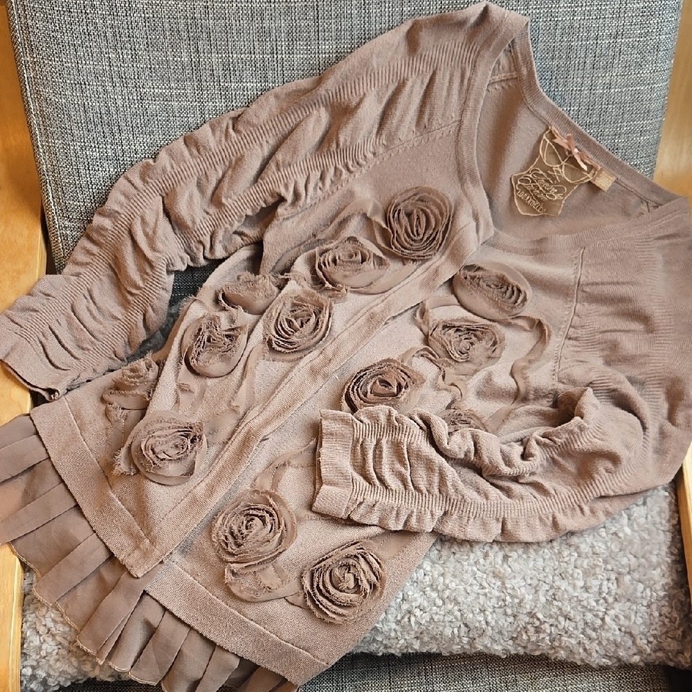 Chic Brown Sweater with Rosette Details